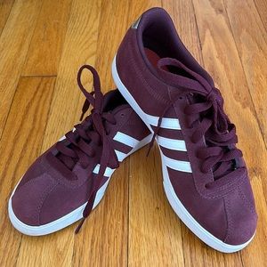 Size 6.5 Women’s burgundy suede Adidas shoes